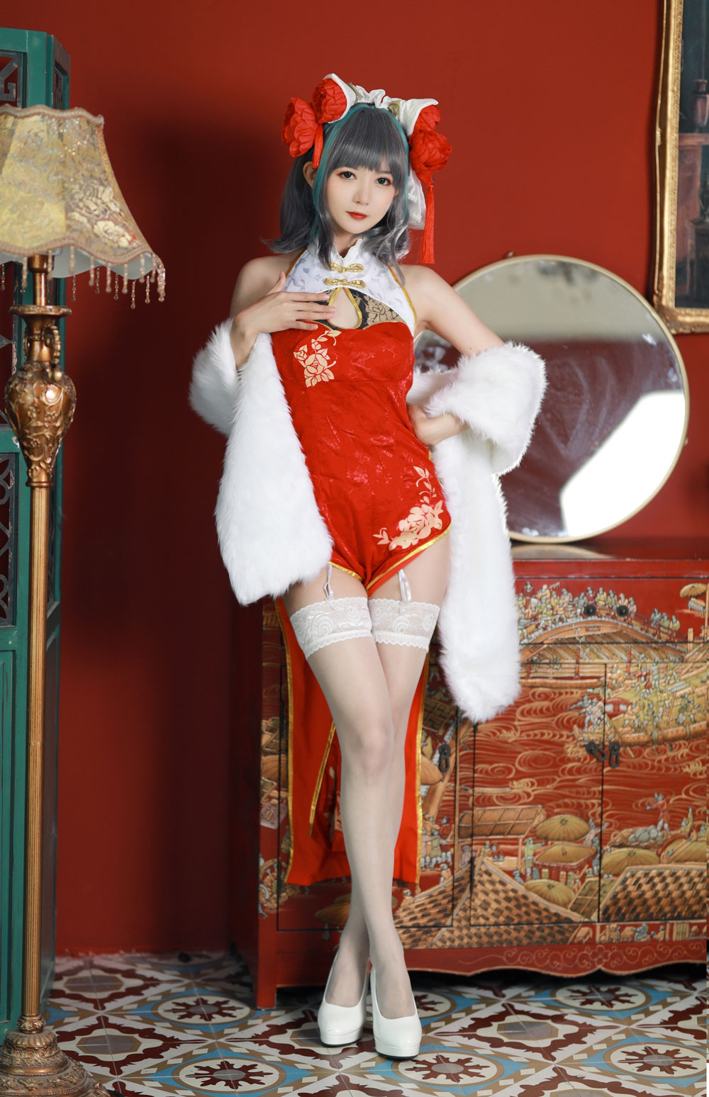 51酱COSPLAY《碧蓝航线》柴郡新春旗袍